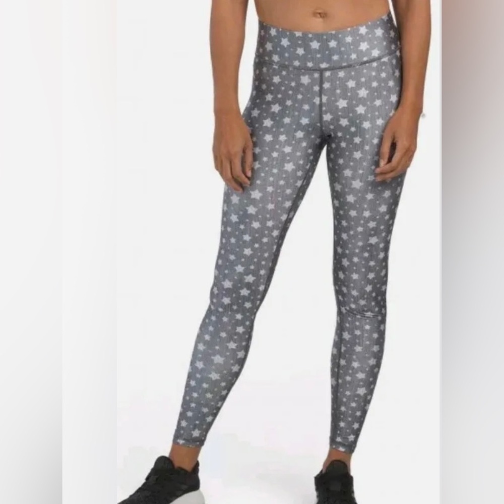 TEREZ high waist NORTH STAR active yoga LEGGINGS pants womens grey/Stars-NWT